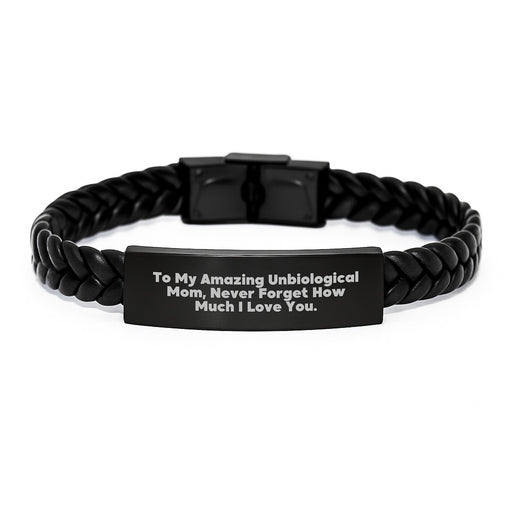Unbiological Mom Gifts, Funny Inspirational Quote Interlaced Leather Bracelet, Gifts from Family for Unbiological Mom Graduation Unique Gifts - Image 1