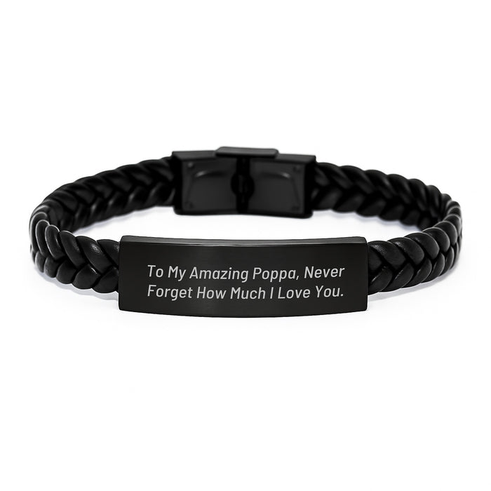 Unique Poppa Gifts for Men, Inspirational Interlaced Leather Bracelet with Quote, Gifts from Family to Poppa for Graduation Day - Image 1