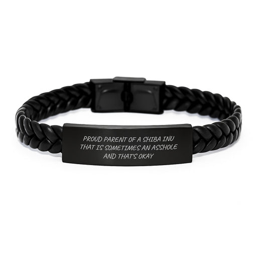 Funny Shiba Inu Dog Gifts for Men - Interlaced Leather Bracelet from Friends, Coworkers, or Family - Birthday Unique Presents, Proud Parent Quote - Image 1