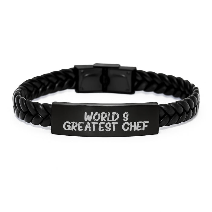 World's Greatest Chef Interlaced Leather Bracelet Gifts for Men, Gifts from Family to Chef, Graduation Unique Gifts, Inspirational Quote - Image 1