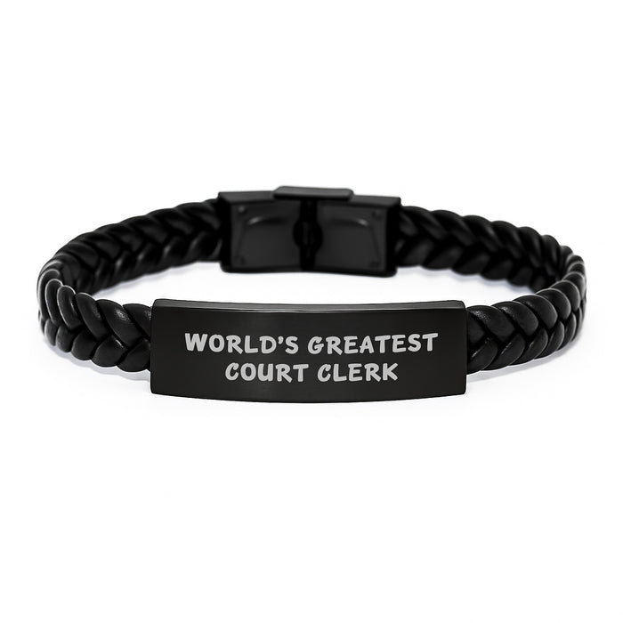World's Greatest Court Clerk Interlaced Leather Bracelet, Funny Quote Gifts from Men to Court Clerk for Birthday Unique Gifts - Image 1