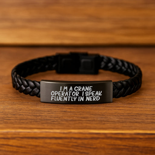 Funny Crane Operator Gifts for Men - Interlaced Leather Bracelet with Fluently genius Quote, Gifts from Friends and Family for Christmas Unique Presents - Image 2