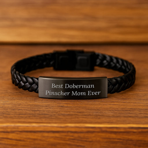 Funny Doberman Pinscher Dog Mom Gifts, Birthday Unique Interlaced Leather Bracelte, 'Best Doberman Pinscher Mom Ever' Quote, Gifts from Friends, Gifts for Doberman Pinscher Dog - Image 2