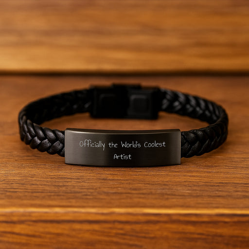 Artist Gifts from Friends to Graduation Unique Men Interlaced Leather Bracelet, Funny Quote 'The World's Coolest Artist' - Artist Gifts for Men - Image 2