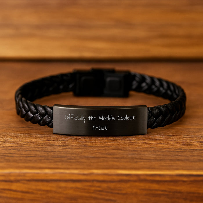 Artist Gifts from Friends to Graduation Unique Men Interlaced Leather Bracelet, Funny Quote 'The World's Coolest Artist' - Artist Gifts for Men - Image 2