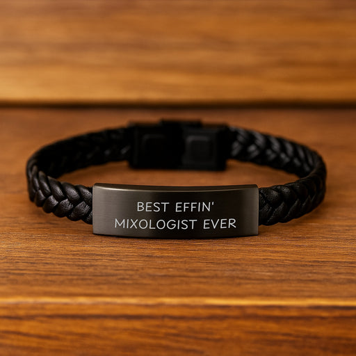 Funny Mixologist Gifts for Men, Best Effin' Mixologist Ever Interlaced Leather Bracelet for Father's Day Unique Gifts from Family - Image 2