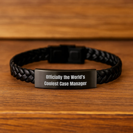 Gifts for Case Managers, Funny Quote Interlaced Leather Bracelet, Officially The World's Coolest Case Manager, Unique Gifts for Mom on Mother's Day - Image 2