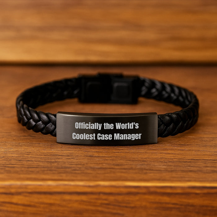 Gifts for Case Managers, Funny Quote Interlaced Leather Bracelet, Officially The World's Coolest Case Manager, Unique Gifts for Mom on Mother's Day - Image 2