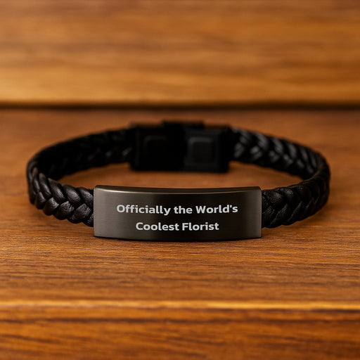 Florist Unique Gifts from Friends for Florist - World's Coolest Florist Quote Interlaced Leather Bracelet for Men - Image 2