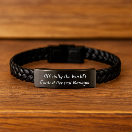 Gifts from Friends for General Manager, Interlaced Leather Bracelet, Inspirational Quote - Officially The World's Coolest General Manager - Image 2