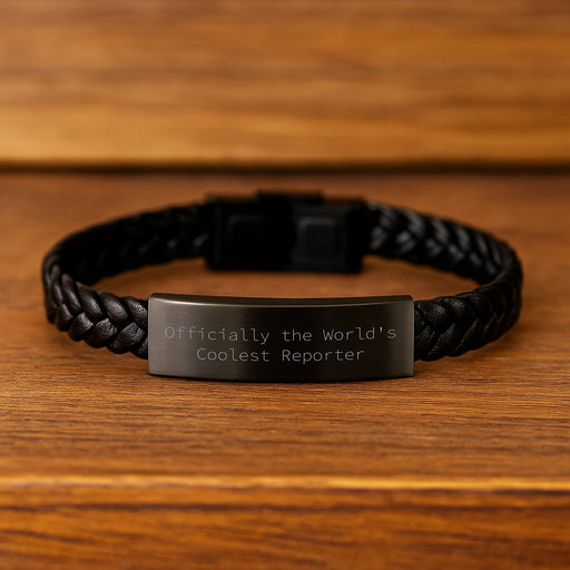 Funny Reporter Gifts from Friends to the Officially World's Coolest Reporter, Interlaced Leather Bracelet for Reporter, Father's Day Unique Gifts - Image 2