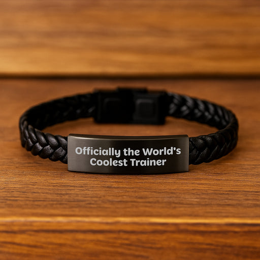 Funny Trainer Gifts for Him, Interlaced Leather Bracelet with Quote 'Officially The World's Coolest Trainer', Valentine's Unique Gifts from Sweetheart - Image 2