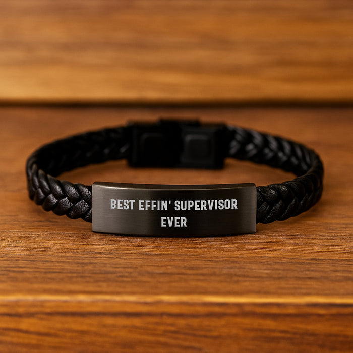 Funny Supervisor Gifts from Friends, Best Effin' Supervisor Ever Interlaced Leather Bracelet for Men, Graduation Unique Gifts for Supervisor - Image 2