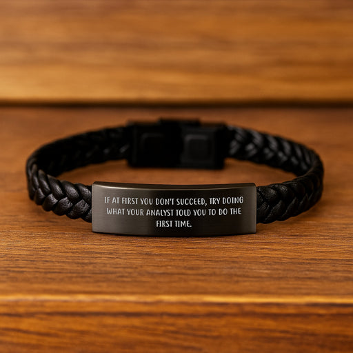 Funny Analyst Gifts for Graduation - 'If At First You Don't Succeed' Interlaced Leather Bracelet from Mom to Son - Image 2