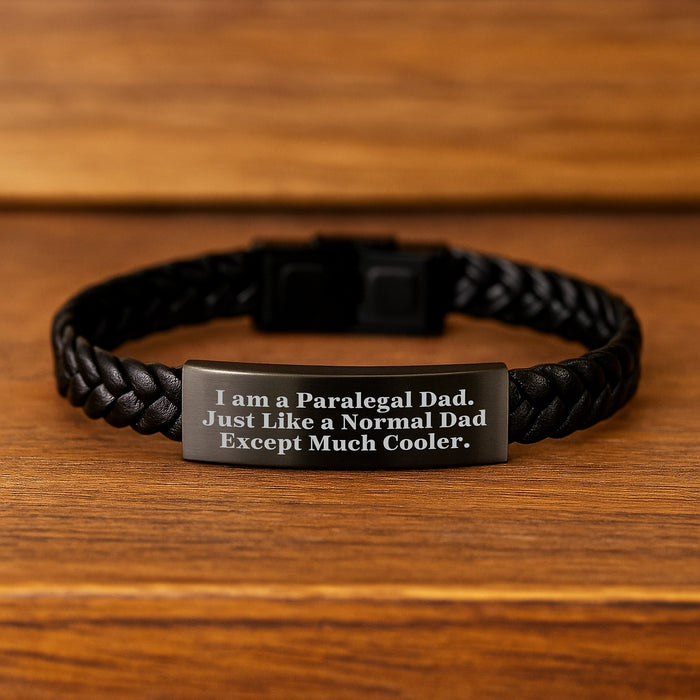 Paralegal Dad Gifts for Men, Unique Interlaced Leather Bracelet with Engraved Stainless Steel, Funny Quote - Gifts from Family to Son - Image 2