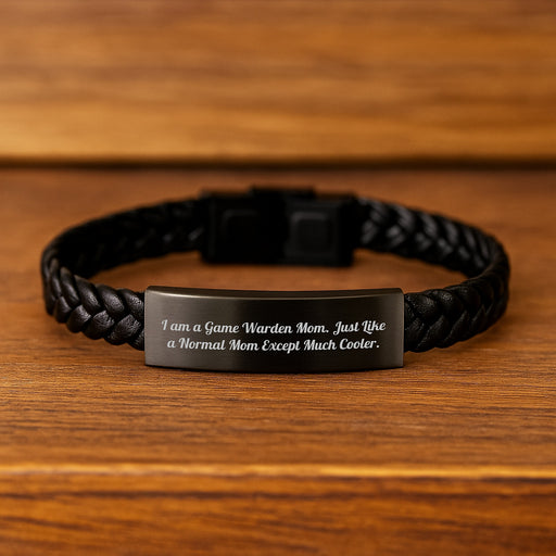 Gifts from Friends to Game Warden Men Graduation Unique Interlaced Leather Bracelets, Funny Game Warden Mom Quote, Stainless Steel and PU Leather - Image 2
