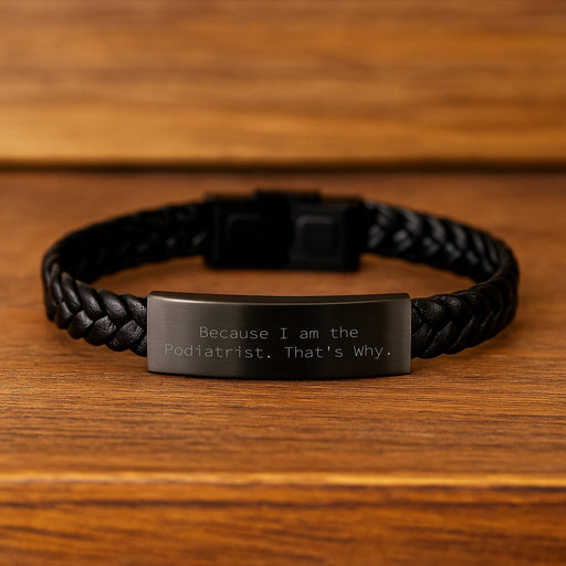 Funny Podiatrist Gifts from Family for Podiatrist Men - Interlaced Leather Bracelet Because I Am The Podiatrist. That's Why. for Graduation Unique Gifts - Image 2