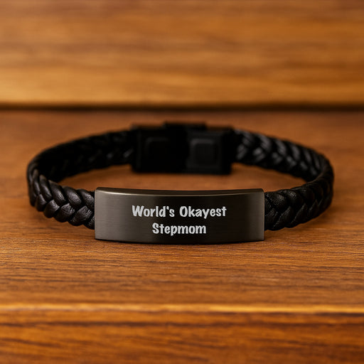 Funny Stepmom Gifts from Family - Interlaced Leather Bracelet for Mom - World's Okayest Stepmom Quote - Graduation Unique Gifts for Stepmom - Image 2