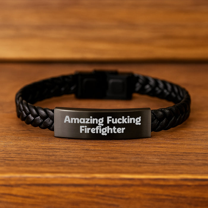 Funny Firefighter Gifts for Men from Friends, Amazing Firefighter Firefighter Interlaced Leather Bracelet for Graduation Unique Gifts - Image 2