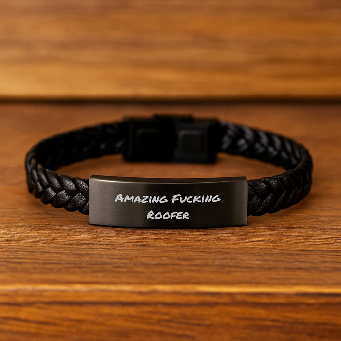 Funny Roofer Gifts for Men from Friends - Graduation Unique Interlaced Leather Bracelet with Stainless Steel - Image 2