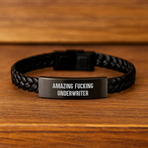 Underwriter Inspirational Gifts from Friends to Men, Funny Quote Interlaced Leather Bracelet for Graduation Unique Gifts with Stainless Steel and PU Leather - Image 2
