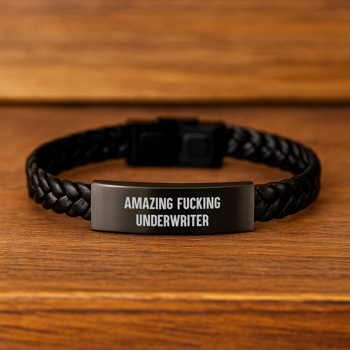 Underwriter Inspirational Gifts from Friends to Men, Funny Quote Interlaced Leather Bracelet for Graduation Unique Gifts with Stainless Steel and PU Leather - Image 2