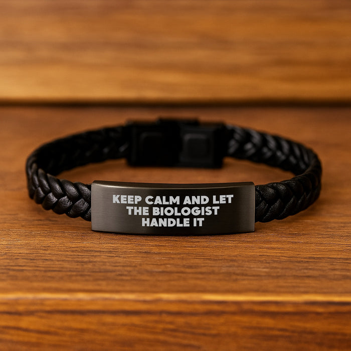 Funny Biologist Gifts for Men - Keep Calm Let Biologist Handle It Interlaced Leather Bracelet for Graduate Biologist - Image 2