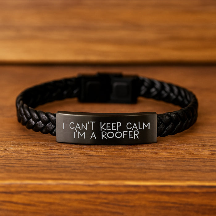 Funny Roofer Gifts for Men Graduation Unique Engraved Leather Bracelets with I Can't Keep Calm I'm A Roofer Quote - Interlaced Leather Bracelet for Men - Gifts from Family - Image 2