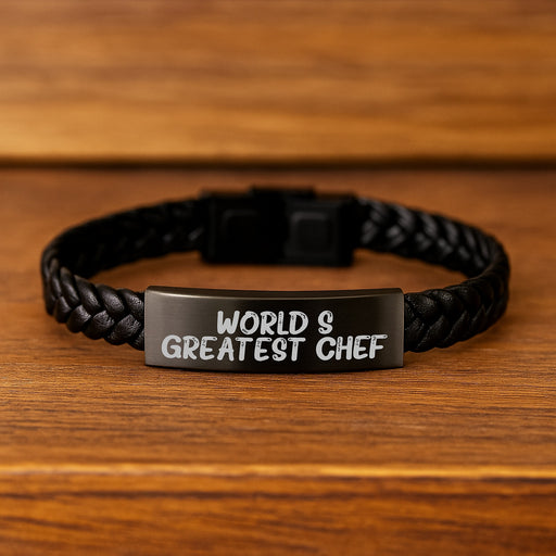 World's Greatest Chef Interlaced Leather Bracelet Gifts for Men, Gifts from Family to Chef, Graduation Unique Gifts, Inspirational Quote - Image 2