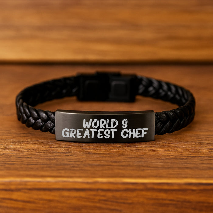 World's Greatest Chef Interlaced Leather Bracelet Gifts for Men, Gifts from Family to Chef, Graduation Unique Gifts, Inspirational Quote - Image 2