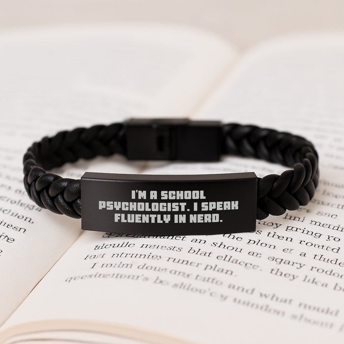 Funny School Psychologist Gifts, Interlaced Leather Bracelet for Men, Women, Friends, Coworkers, Family - 'I Speak Fluently In genius.' - Christmas Unique Gifts from Friends, Coworkers, Family - Image 3