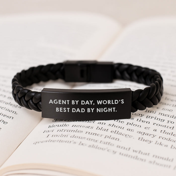 Agent Gifts, Interlaced Leather Bracelet, 'Agent By Day, World's Best Dad By Night.' Quote, Birthday Unique Gifts from Husband to Agent - Image 3