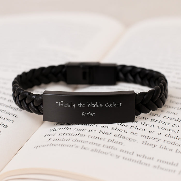 Artist Gifts from Friends to Graduation Unique Men Interlaced Leather Bracelet, Funny Quote 'The World's Coolest Artist' - Artist Gifts for Men - Image 3
