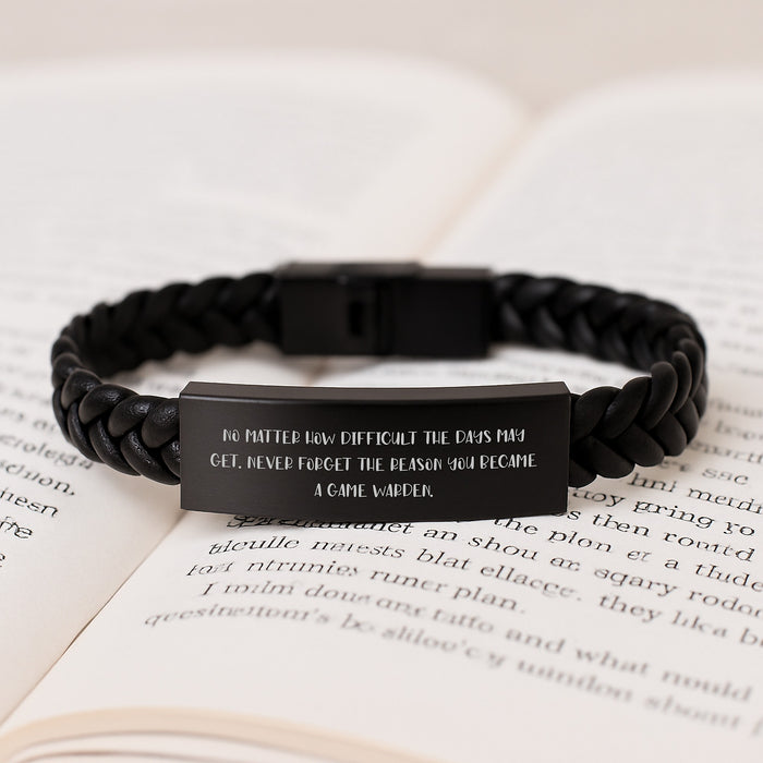 Gifts from Family Members, Game Warden Gifts for Men, Interlaced Leather Bracelet with Inspirational Quote, Valentine's Unique Gifts - Image 3