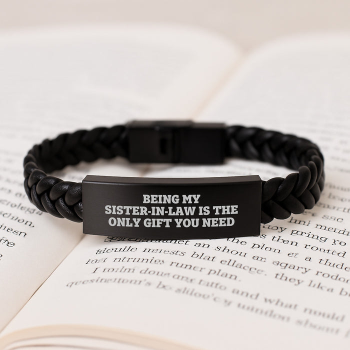 Funny Sister-in-law Gifts from Men, Sister-in-law Unique Leather Interlaced Leather Bracelet, Being My Sister-in-law Is The Only Gift You Need - Image 3