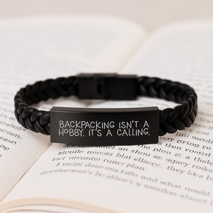 Funny Backpacking Quote Interlaced Leather Bracelet Gifts from Men for Fathers Day - A Calling to Adventure - Image 3