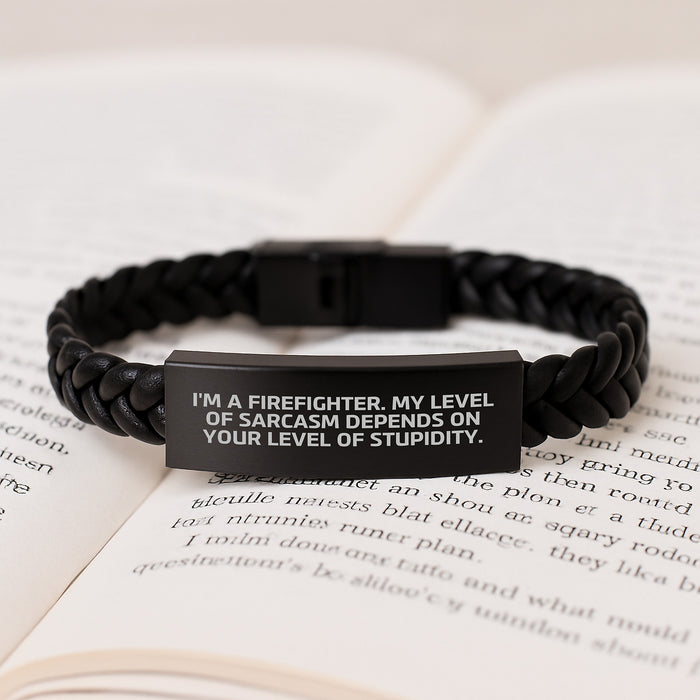 Funny Firefighter Gifts for Valentine's - Interlaced Leather Bracelet with Sarcasm Quote - Image 3