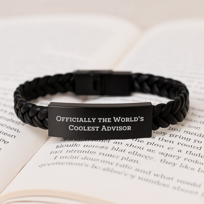 Funny Advisor Gifts from Friends for Men, Interlaced Leather Bracelet, 'Officially The World's Coolest Advisor' Quote on Father's Day Unique Accessories - Image 3