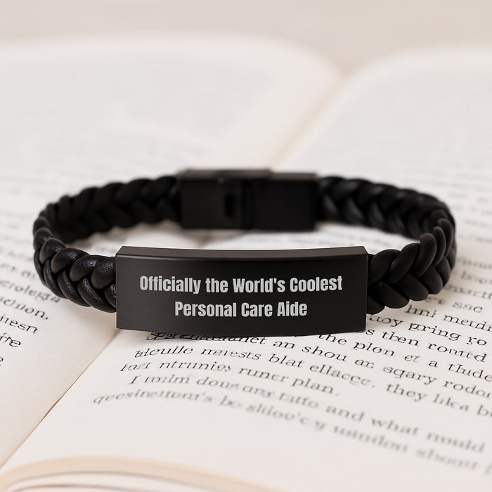 Funny Personal Care Aide Interlaced Leather Bracelet Gifts from Friends for a Unique Graduation Celebration, Officially The World's Coolest Personal Care Aide - Image 3