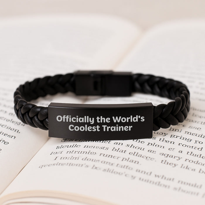 Funny Trainer Gifts for Him, Interlaced Leather Bracelet with Quote 'Officially The World's Coolest Trainer', Valentine's Unique Gifts from Sweetheart - Image 3