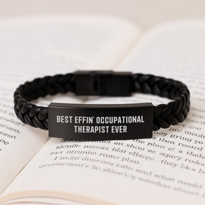 Funny Occupational Therapist Gifts for Men, Women, or Coworkers - Best Effin' Occupational Therapist Ever Interlaced Leather Bracelet for Mother's Day Unique Gifts from Family, Friends - Image 3