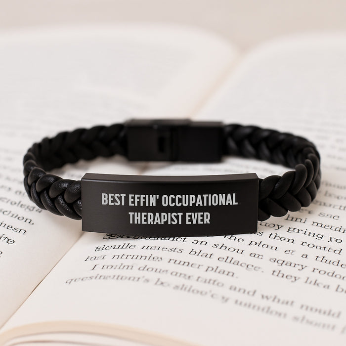 Funny Occupational Therapist Gifts for Mom, Inspirational Best Effin' OT Quote Interlaced Leather Bracelet, Occupational Therapist Appreciation from Family - Image 3