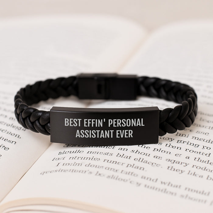 Funny Personal Assistant Gifts, Best Effin' Personal Assistant Ever Interlaced Leather Bracelet, Stylish Father's Day Unique Gifts for Men - Image 3