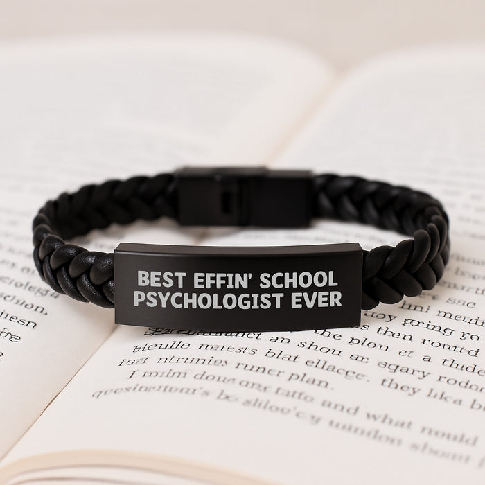 Funny School Psychologist Gifts from Friends - Best Effin' School Psychologist Ever Interlaced Leather Bracelet for Graduation Unique Gifts - Image 3