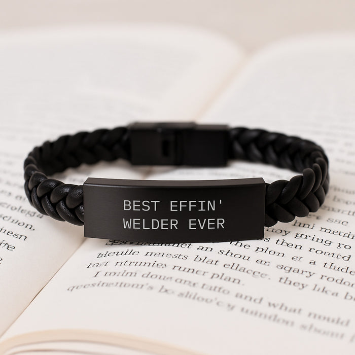 Funny Welder Gifts, Best Effin' Welder Ever Interlaced Leather Bracelet, Unique Mother's Day Unique Gifts from Men to Women Welder - Image 3