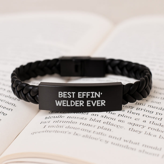 Funny Welder Gifts from Men for Mother's Day Unique Interlaced Leather Bracelet Best Effin' Welder Ever - Image 3