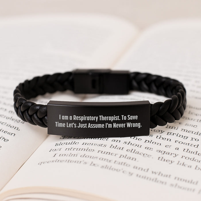 Funny Respiratory Therapist Gifts for Him - Interlaced Leather Bracelet with Stainless Steel - Image 3