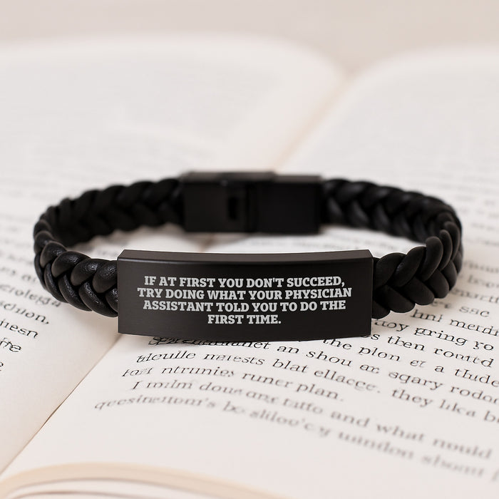 Funny Gifts from Men for Physician Assistant - Interlaced Leather Bracelet, Engraved Stainless Steel, PU Leather, Inspirational Quote - Graduation Unique Gifts for Physician Assistant - Image 3