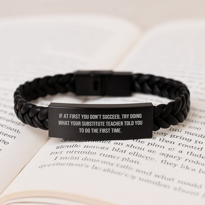 Funny Substitute Teacher Quote Interlaced Leather Bracelet Gifts from Friends to Men for Graduation Unique Occasions - Image 3