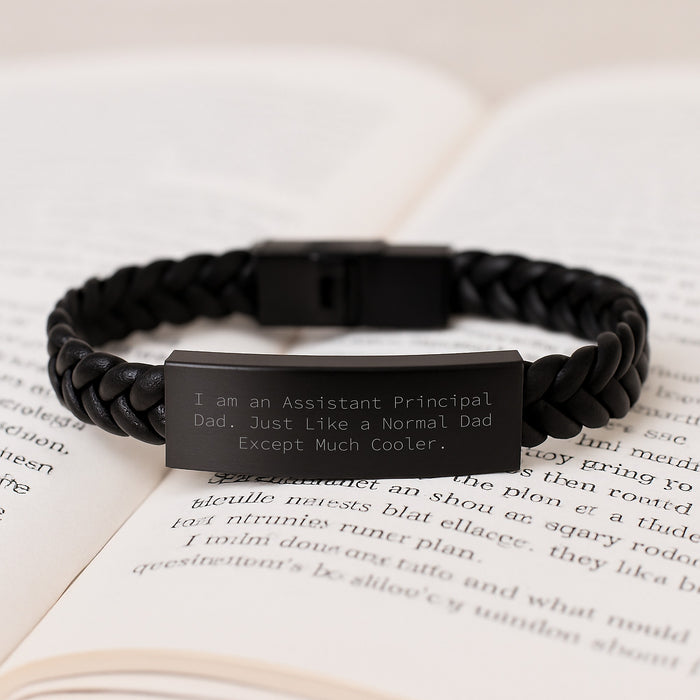 Funny Assistant Principal Gifts for Men Interlaced Leather Bracelet with Engraved Stainless Steel - I Am An Assistant Principal Dad - Image 3